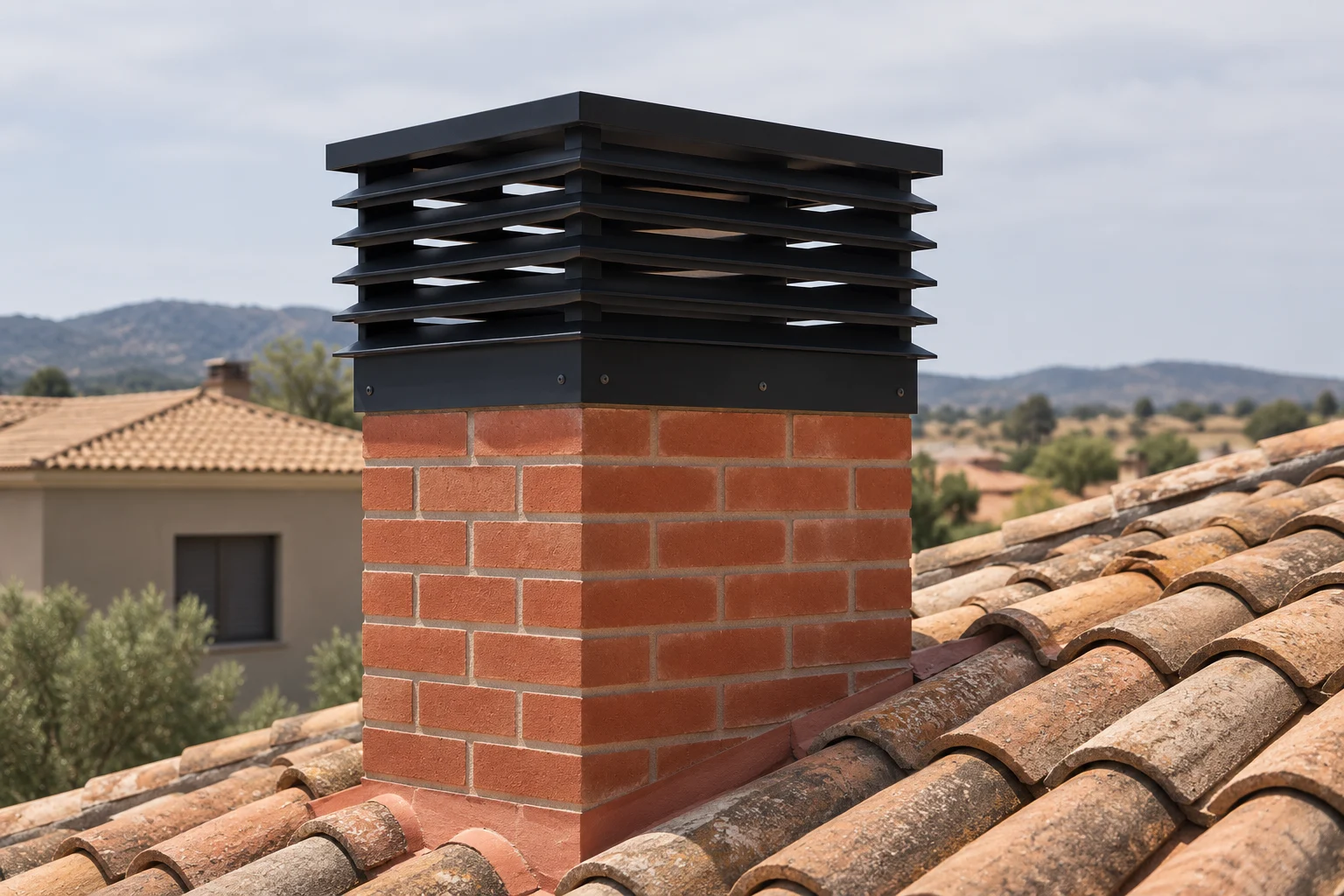 Coronación de chimenea con lamas y tapa superior